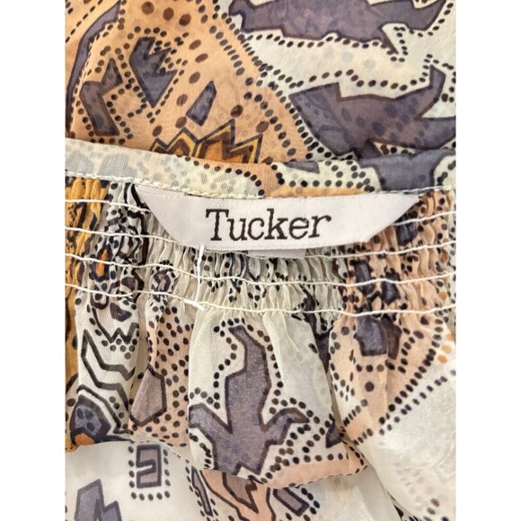 TUCKER Yellow Cream Paisley Silk Boho Peasant Button Front L/S Blouse Top Medium - Picture 6 of 7